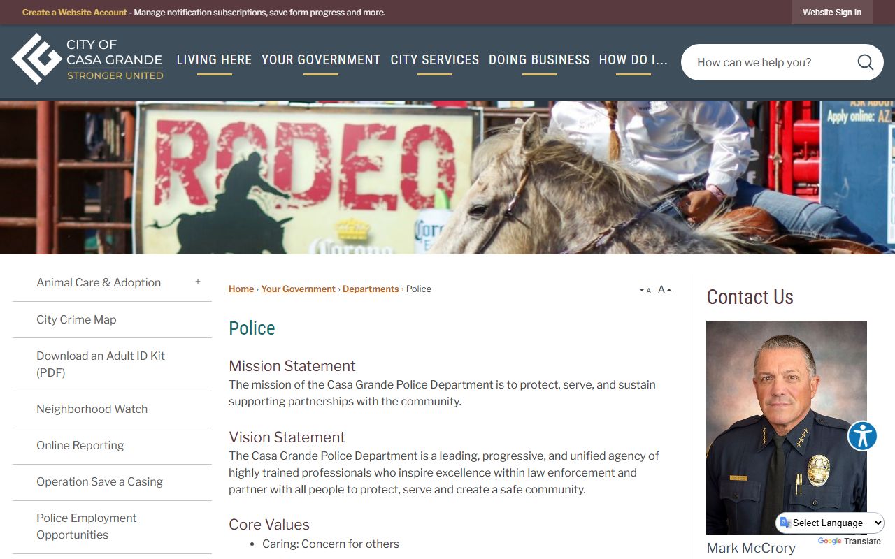 Casa Grande Police Department page for DUI arrest record information