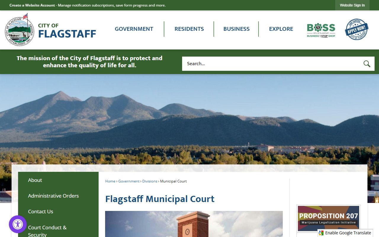 Flagstaff Municipal Court main page for DUI case information
