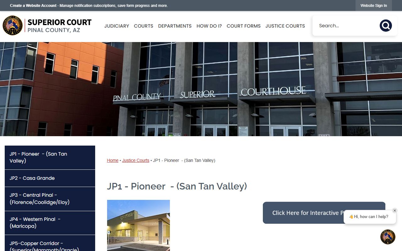 Pioneer Justice Court page for San Tan Valley DUI case information