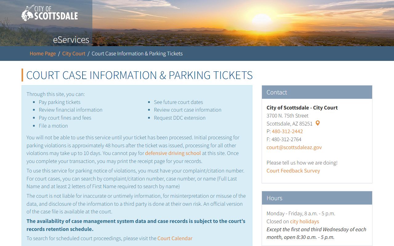 Scottsdale Court Case Search Portal for looking up DUI cases online