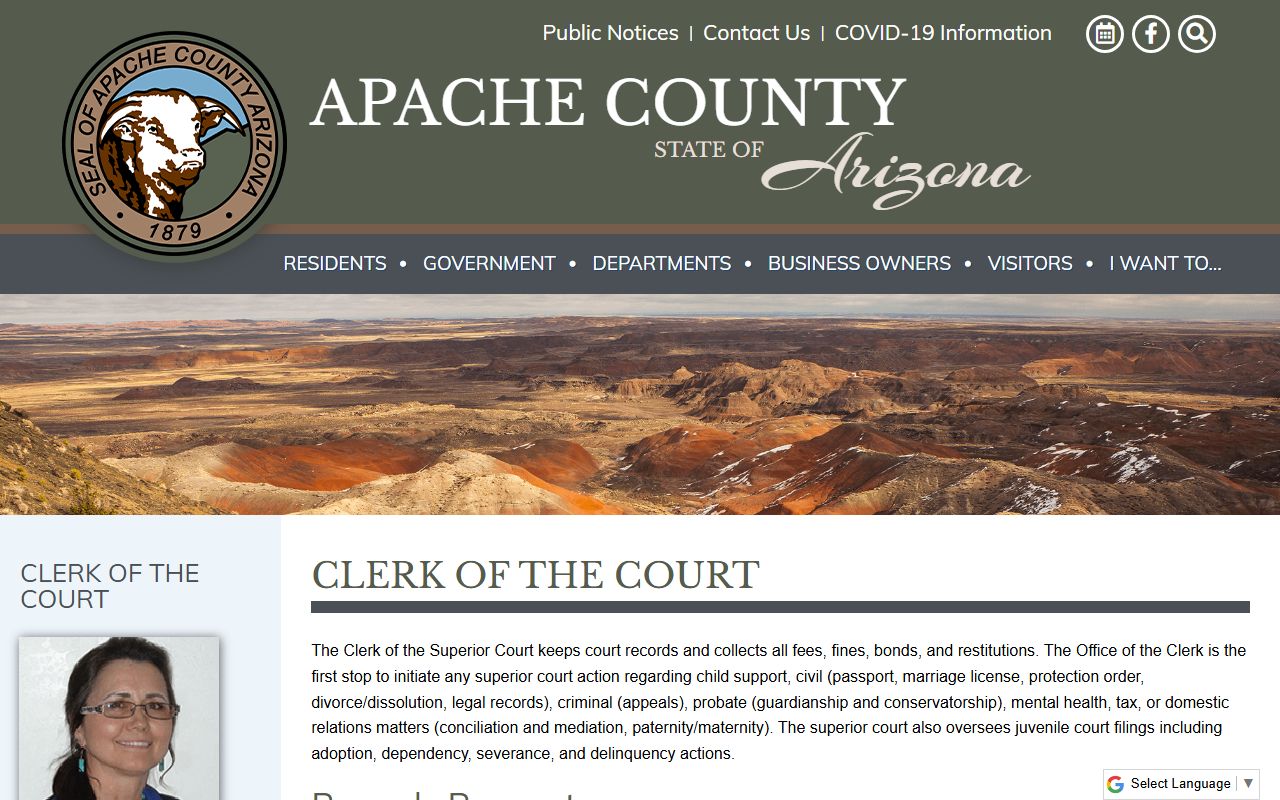 Apache County Clerk of Court office page for DUI record requests