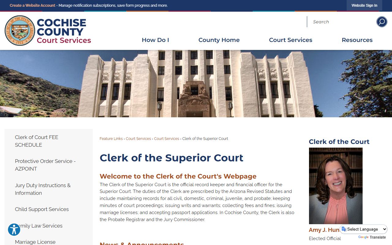 Cochise County Clerk of the Superior Court office page for DUI record requests