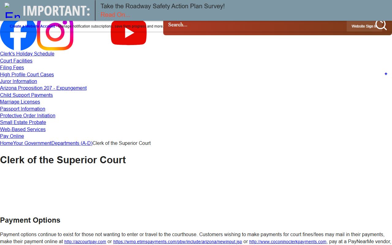 Coconino County Clerk of Superior Court office page for DUI records