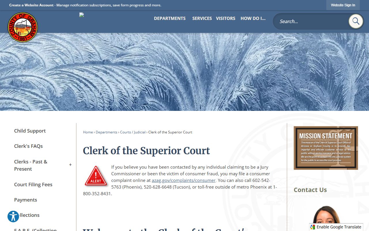 Graham County Clerk of Superior Court office page for DUI record requests