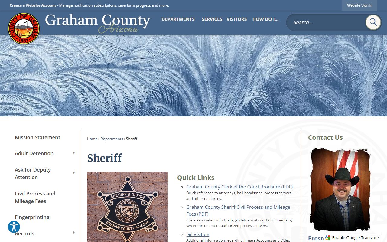 Graham County Sheriff's Office page for DUI arrest record requests