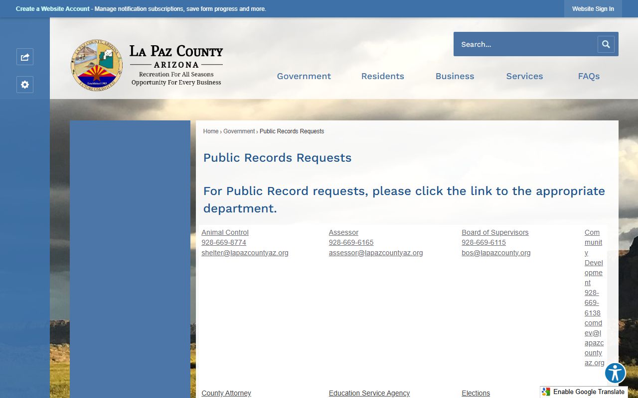 La Paz County public records request portal for DUI arrest records