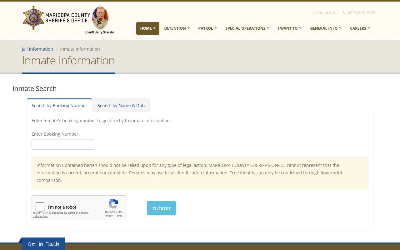 Maricopa County Sheriff inmate search for DUI booking records