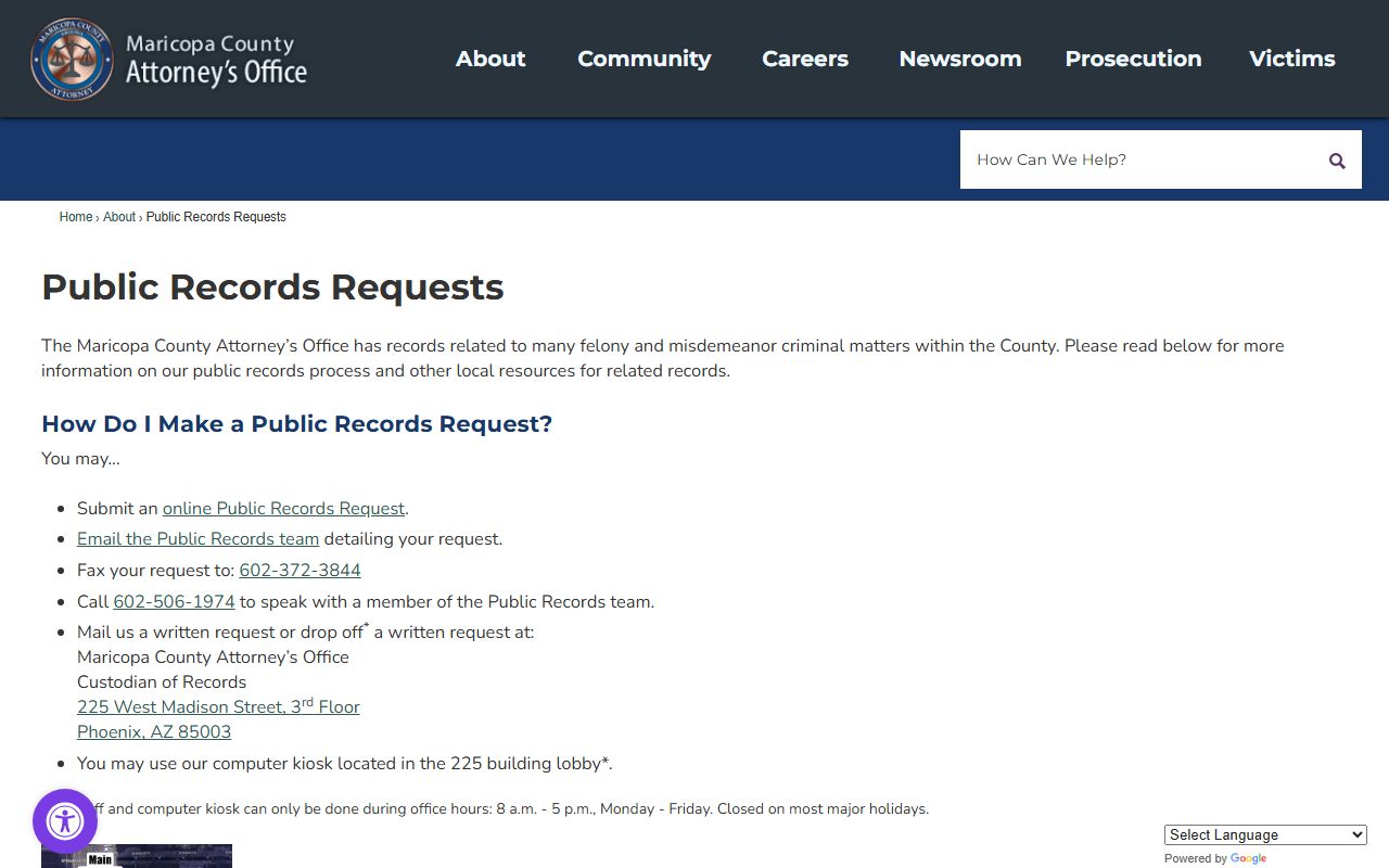Maricopa County Attorney public records request page