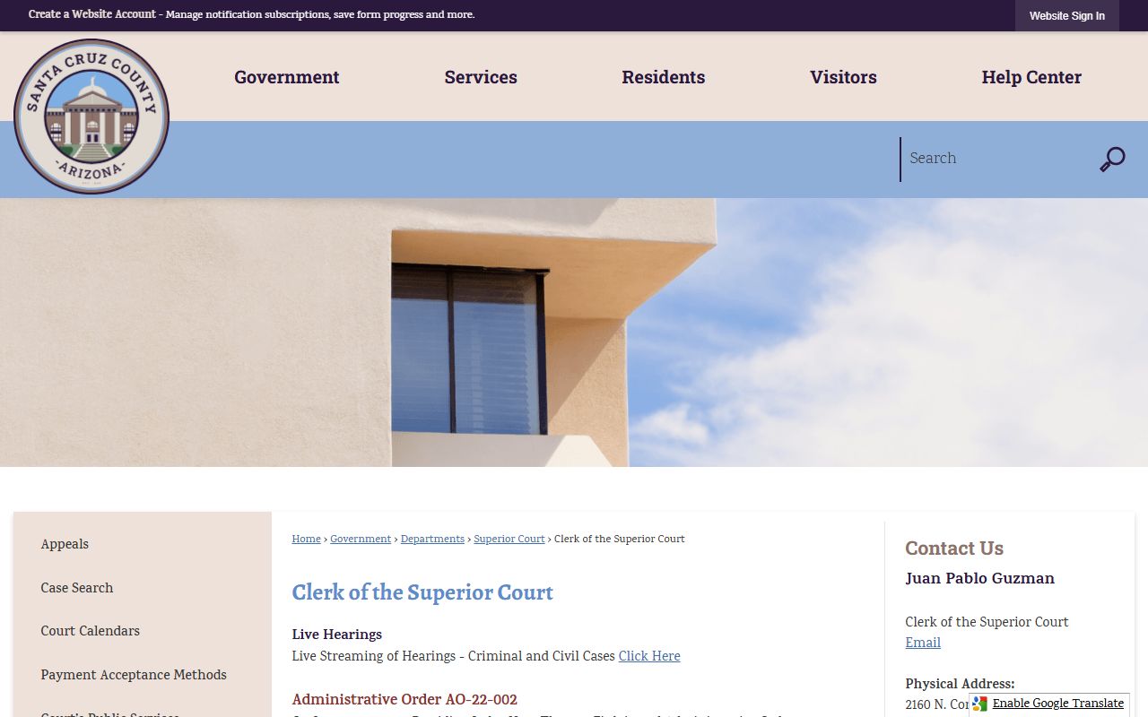 Santa Cruz County Clerk of Superior Court page for DUI record requests