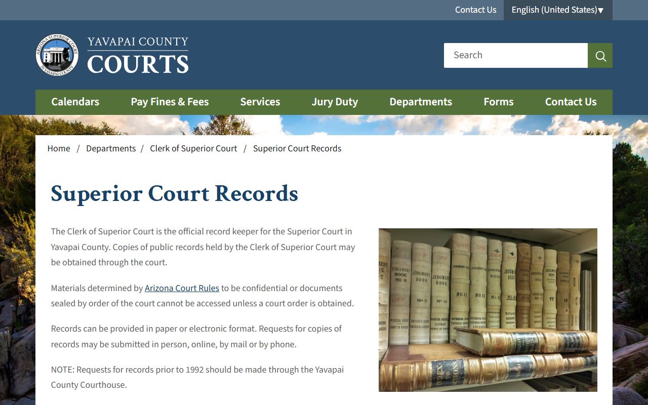 Yavapai County Superior Court records page for DUI case lookup