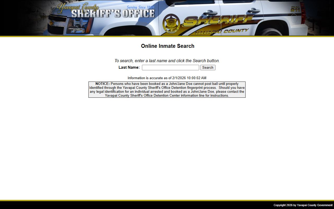 Yavapai County Sheriff inmate search for DUI arrest records