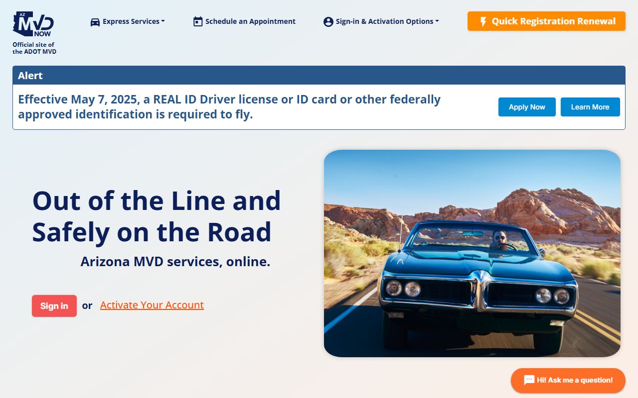 Arizona MVD Now online services portal for driving records